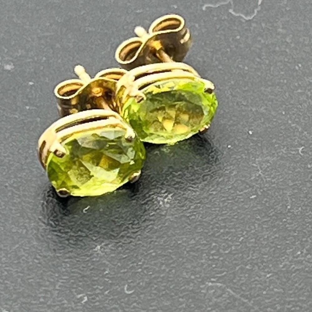 Mexico Prong Set Oval Cut August Peridot Solitaire 14K Yellow Gold Stud Earrings